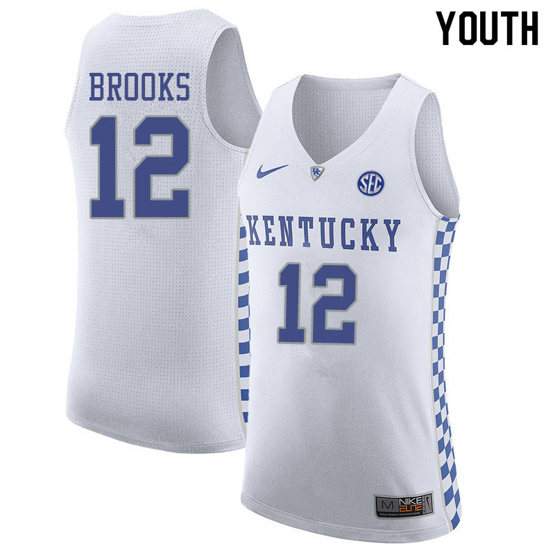 Youth #12 Keion Brooks Kentucky Wildcats College Basketball Jerseys Sale-White
